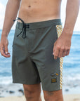 M's Side Pali Boardshort - Dark Olive/ Check