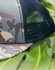 Black Letter Camo Foam Trucker