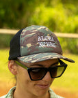 Black Letter Camo Foam Trucker