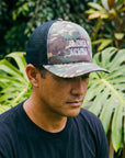 Black Letter Camo Foam Trucker