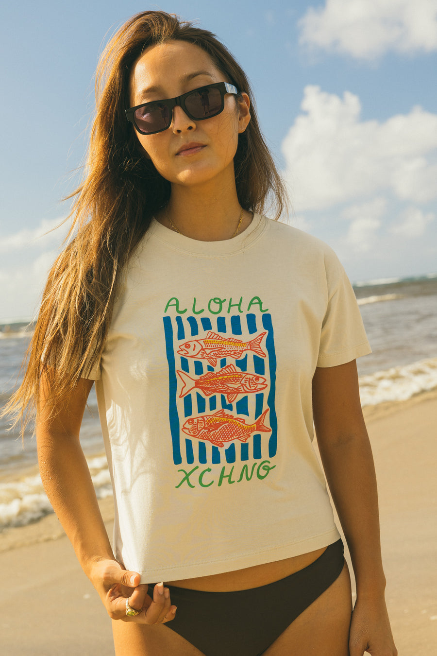 W's Ehu Stripe Mid Length Tee