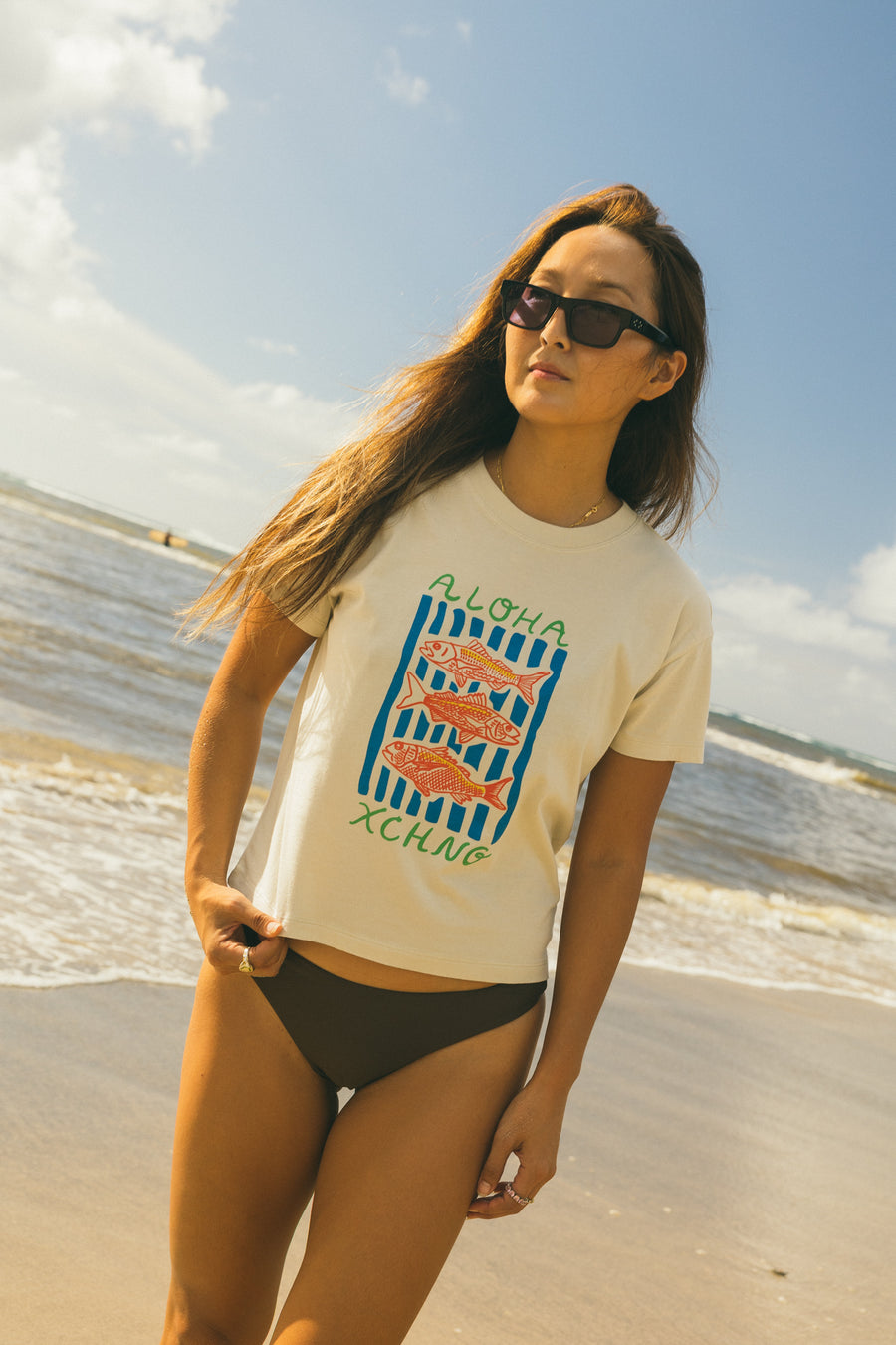 W's Ehu Stripe Mid Length Tee