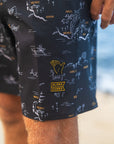 M's Side Pali Boardshort - Kauai Map / Vintage Black