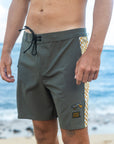 M's Side Pali Boardshort - Dark Olive/ Check