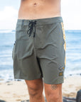 M's Side Pali Boardshort - Dark Olive/ Check