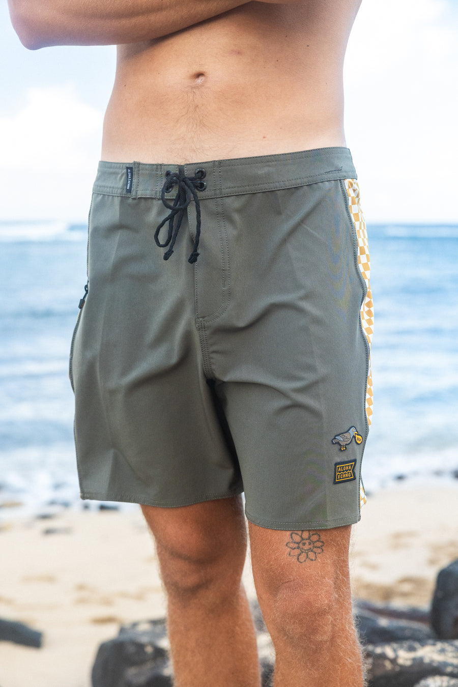 M's Side Pali Boardshort - Dark Olive/ Check