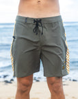 M's Side Pali Boardshort - Dark Olive/ Check