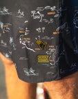 M's Side Pali Boardshort - Kauai Map / Vintage Black