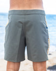 M's Side Pali Boardshort - Dark Olive/ Check