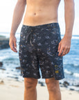 M's Side Pali Boardshort - Kauai Map / Vintage Black