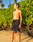 Boys Side Pali Boardshort - Kauai Map / Vintage Black