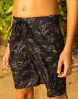 Boys Side Pali Boardshort - Kauai Map / Vintage Black