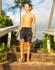 Boys Side Pali Boardshort - Kauai Map / Vintage Black