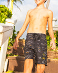 Boys Side Pali Boardshort - Kauai Map / Vintage Black