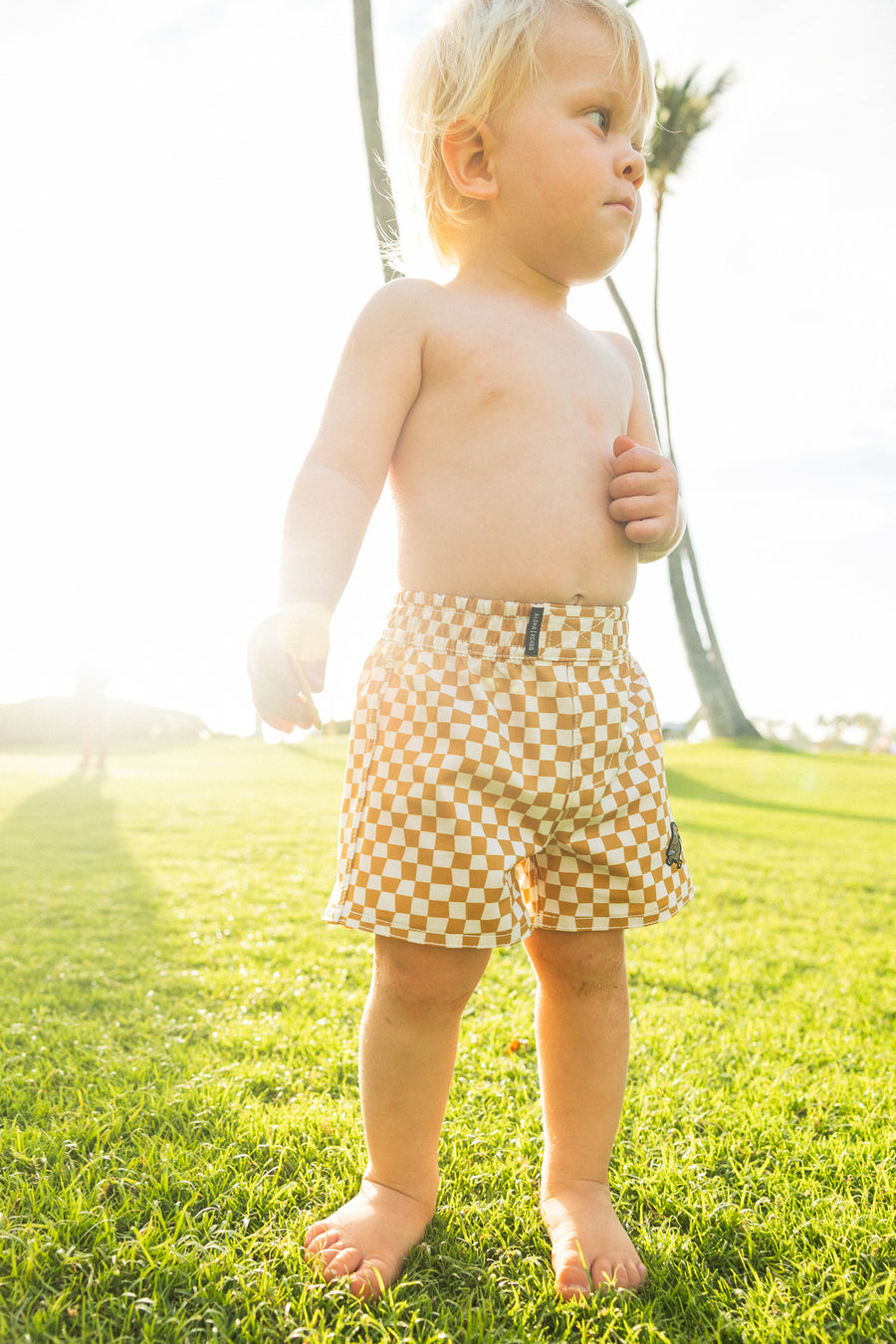 Wavy Check Baby Kine Boardshorts - Mustard