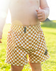 Wavy Check Baby Kine Boardshorts - Mustard