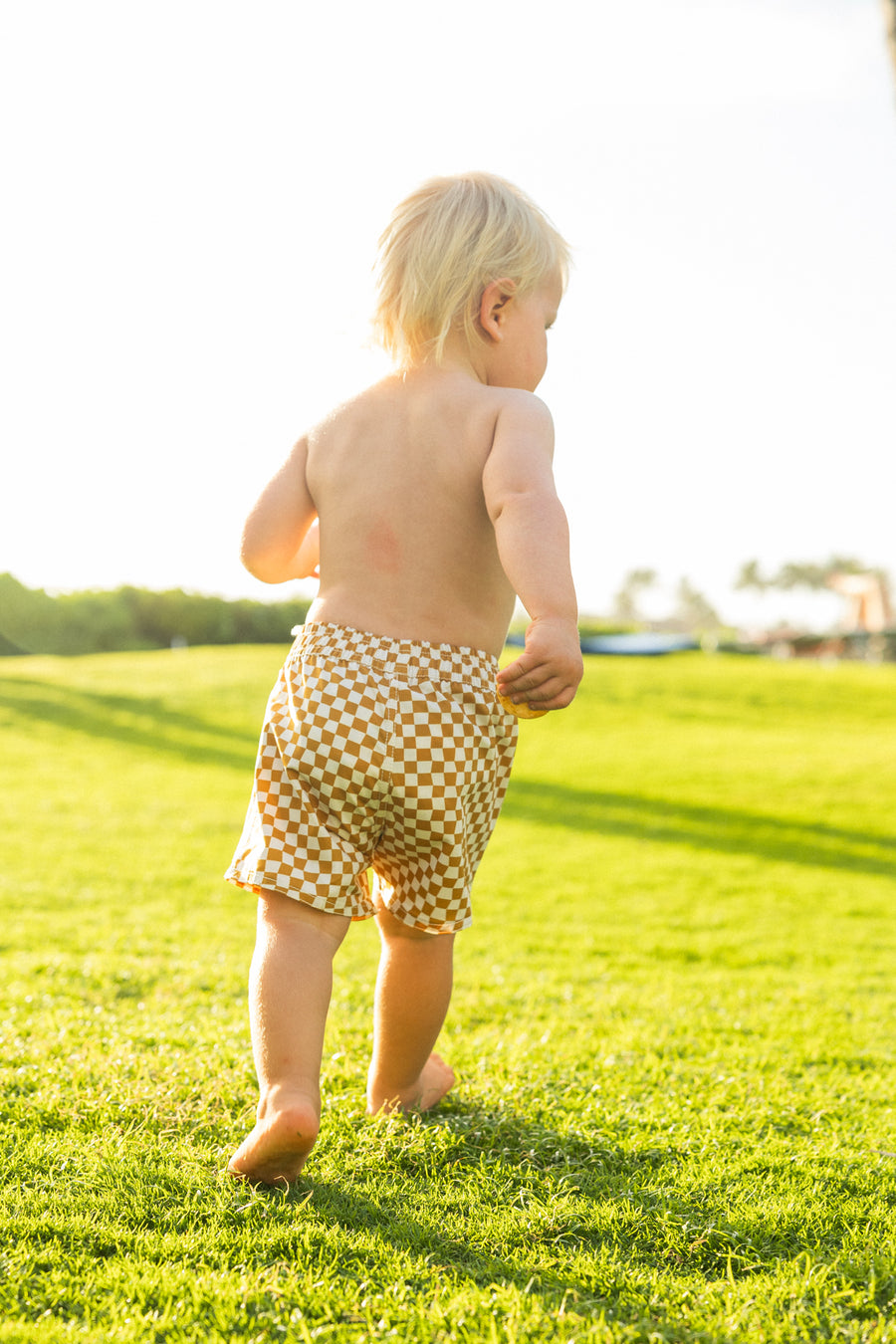 Wavy Check Baby Kine Boardshorts - Mustard