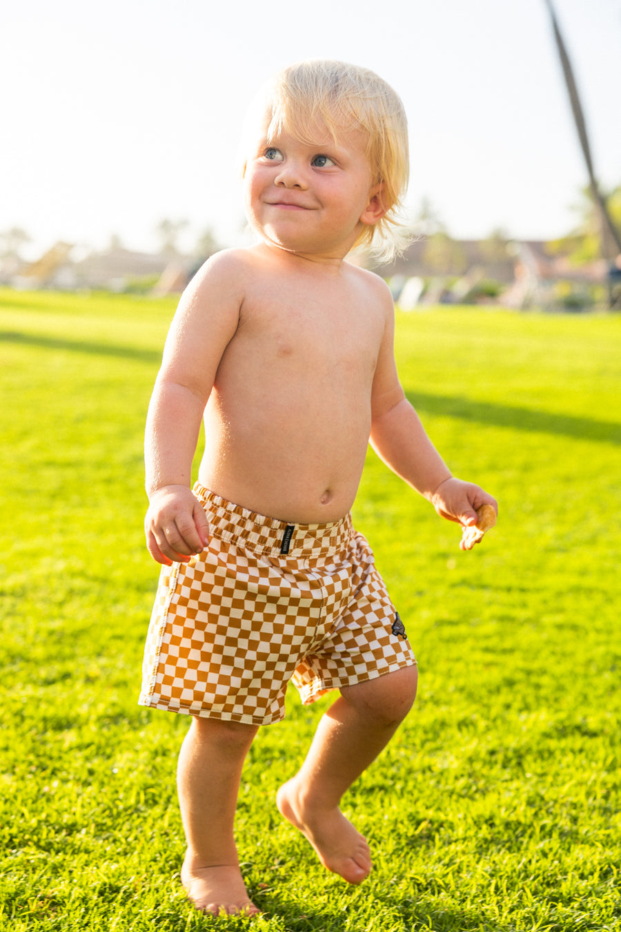 Wavy Check Baby Kine Boardshorts - Mustard