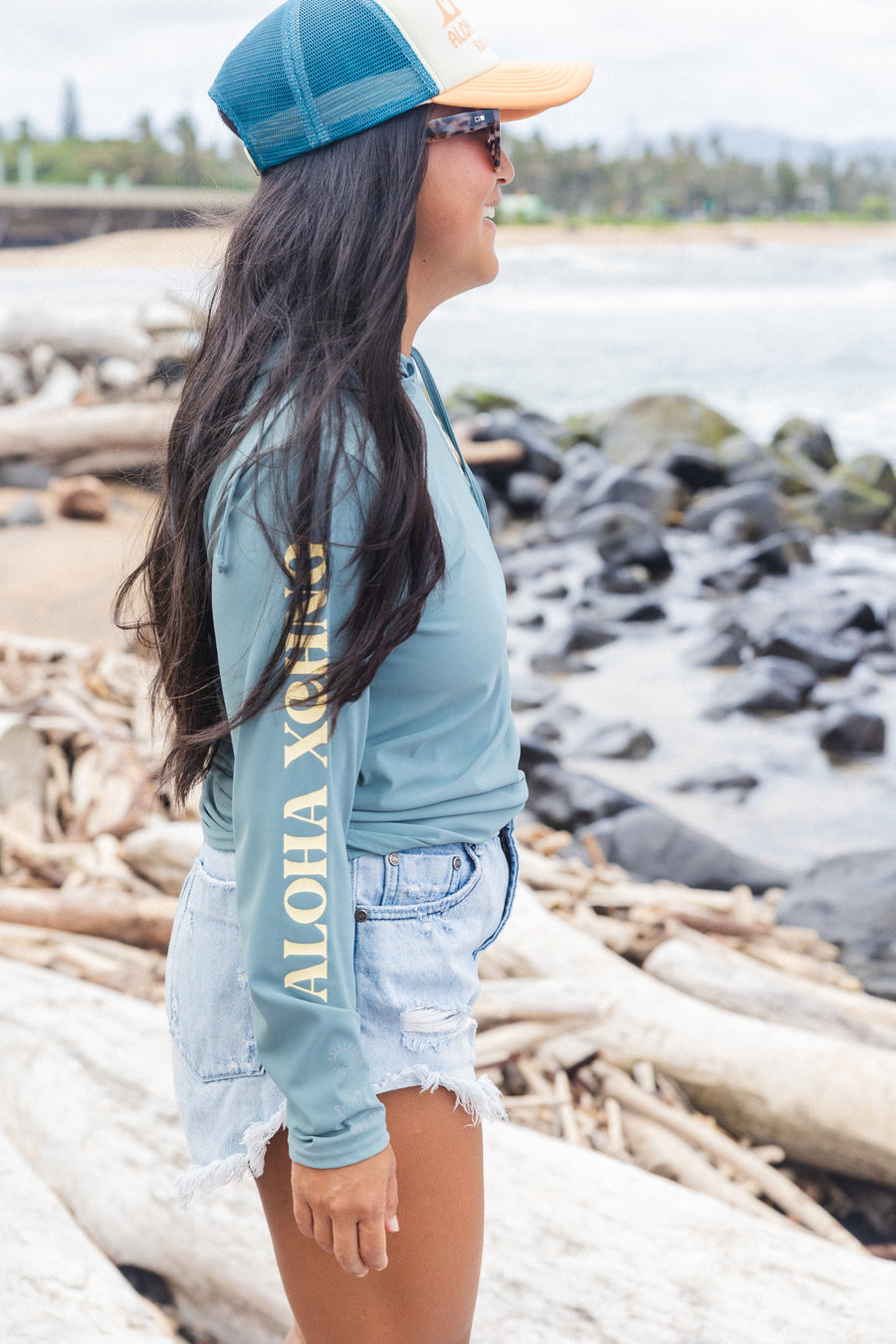 W's ABC Hibiscus Double Shaka Sun Blocka UV Hoodie