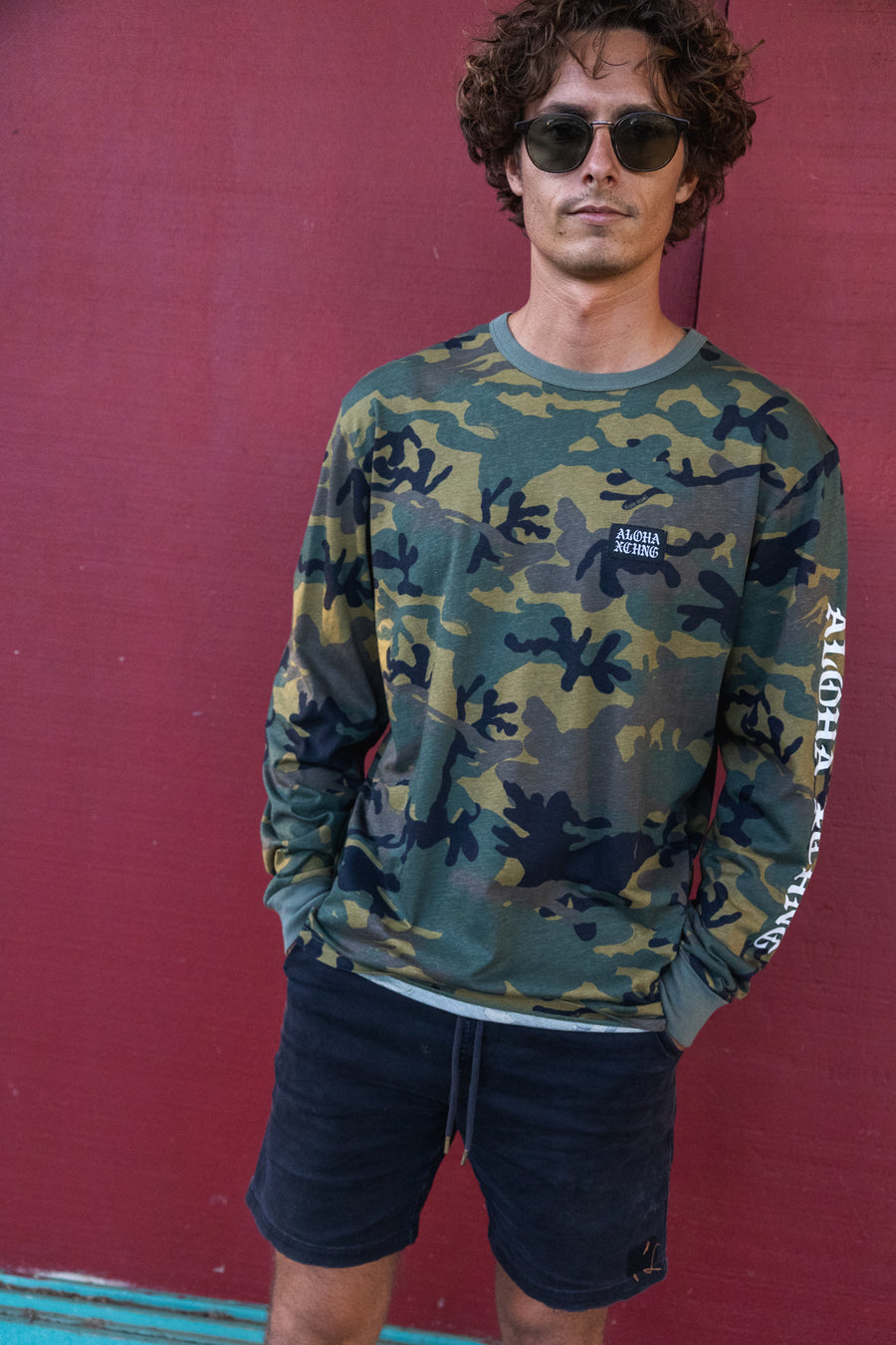 M's Camo Black Letter Patch Longsleeve Tee