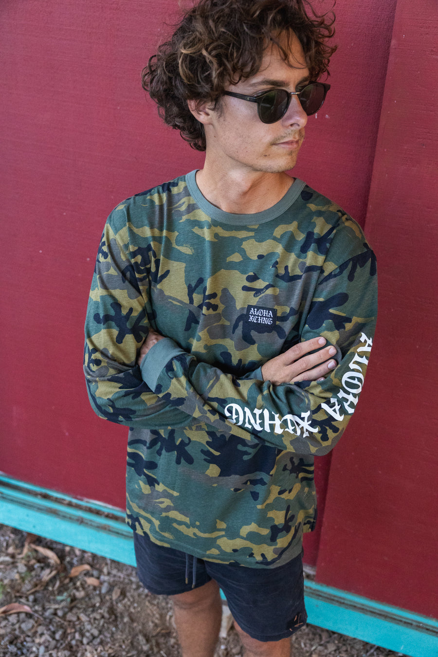 M's Camo Black Letter Patch Longsleeve Tee