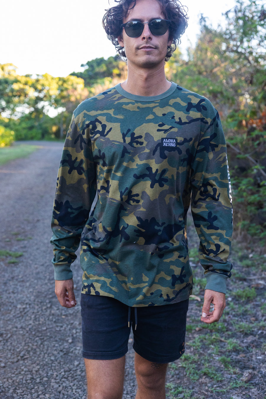 M's Camo Black Letter Patch Longsleeve Tee