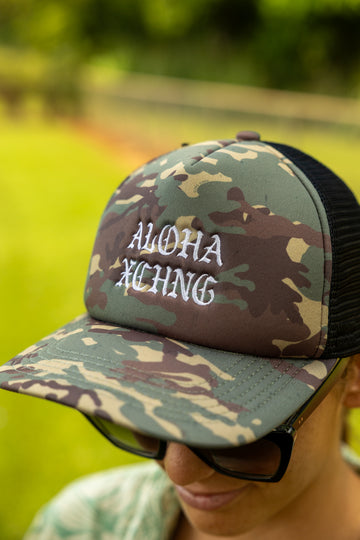 Black Letter Camo Foam Trucker