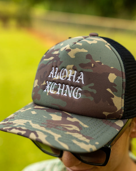 Black Letter Camo Foam Trucker – Aloha Exchange - Main Image